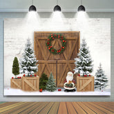 Lofaris Santa Claus Snowy Wooden Door Merry Christmas Backdrop